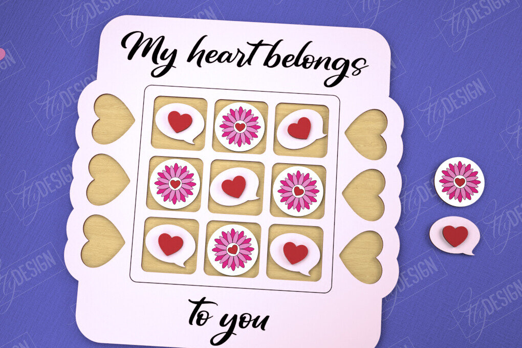 Σετ των 2 Intra απο ξύλο plywood 3mm-4mm πάχος – Ημέρα του Αγίου Βαλεντίνου Tic Tac Toe|Κλασικό παιχνίδι Δίασταση  20x20 cm INTRAFABR-109290073