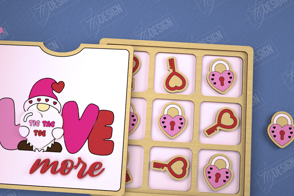 Σετ των 2 Intra απο ξύλο plywood 3mm-4mm πάχος – Ημέρα του Αγίου Βαλεντίνου Tic Tac Toe|Κλασικό παιχνίδι Δίασταση  20x20 cm INTRAFABR-109290087