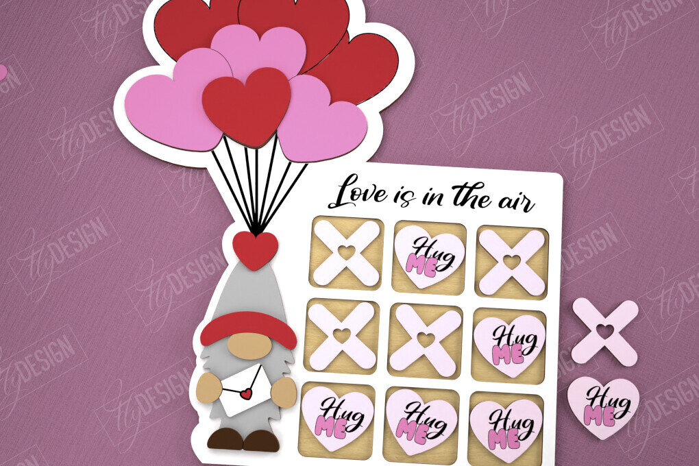 Σετ των 2 Intra απο ξύλο plywood 3mm-4mm πάχος – Ημέρα του Αγίου Βαλεντίνου Tic Tac Toe|Κλασικό παιχνίδι Δίασταση  20x20 cm INTRAFABR-109290103