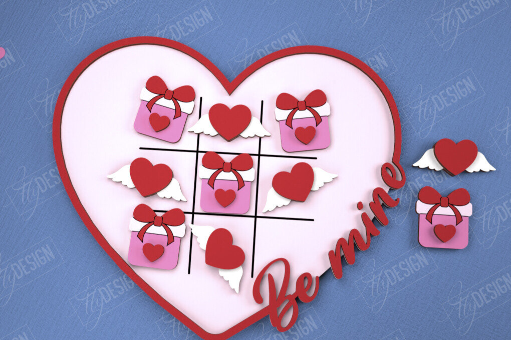 Σετ των 2 Intra απο ξύλο plywood 3mm-4mm πάχος – Ημέρα του Αγίου Βαλεντίνου Tic Tac Toe|Κλασικό παιχνίδι Δίασταση  20x20 cm INTRAFABR-109290105