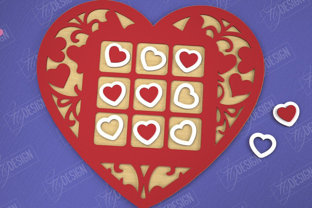 Σετ των 2 Intra απο ξύλο plywood 3mm-4mm πάχος – Ημέρα του Αγίου Βαλεντίνου Tic Tac Toe|Κλασικό παιχνίδι Δίασταση  20x20 cm INTRAFABR-109290008