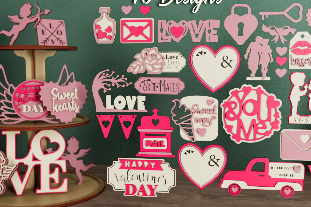 Σετ των 2 Intra απο ξύλο plywood 3mm-4mm πάχος – Πακέτο Δίσκου με επίπεδα για την Ημέρα του Αγίου Βαλεντίνου | CNC Δίασταση  20x20 cm INTRAFABR-112621284