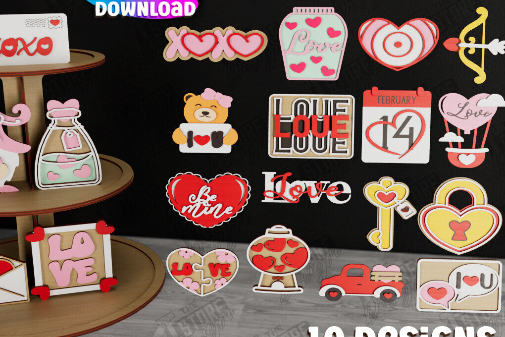 Σετ των 2 Intra απο ξύλο plywood 3mm-4mm πάχος – Πακέτο Δίσκου με επίπεδα για την Ημέρα του Αγίου Βαλεντίνου | CNC Δίασταση  20x20 cm INTRAFABR-112501775