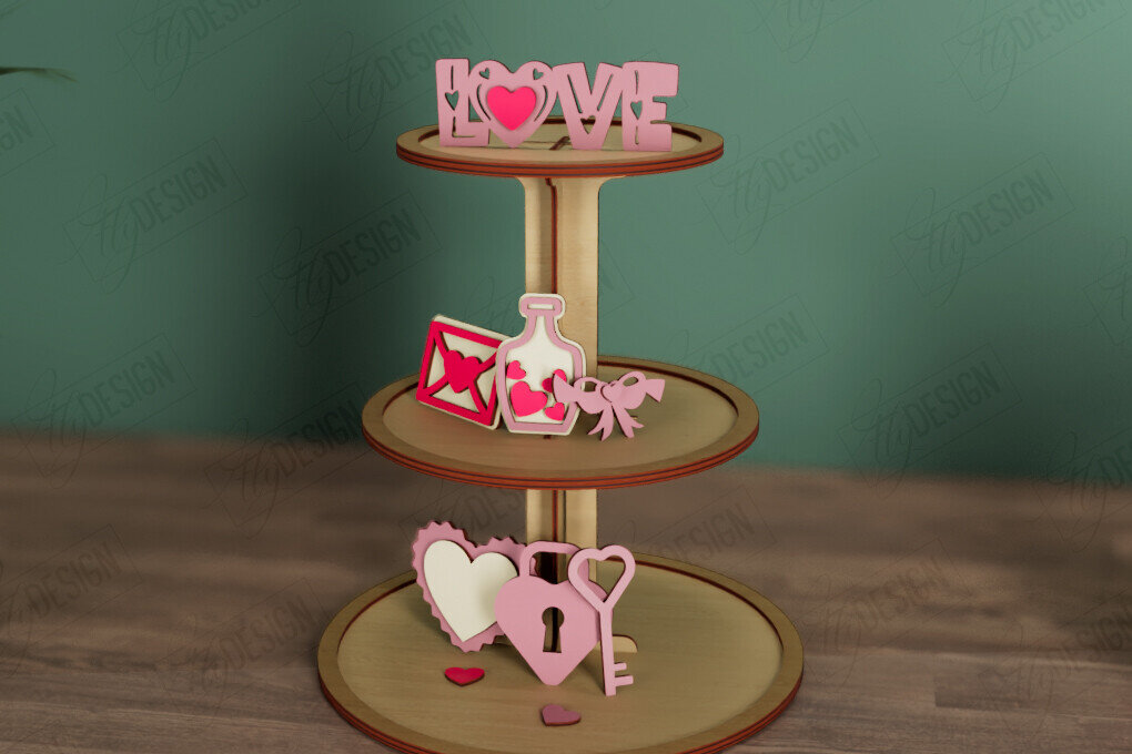 Σετ των 2 Intra απο ξύλο plywood 3mm-4mm πάχος – Δίσκος σε επίπεδα για την ημέρα του Αγίου Βαλεντίνου | Στρογγυλό σταντ Δίασταση  20x20 cm INTRAFABR-112621162