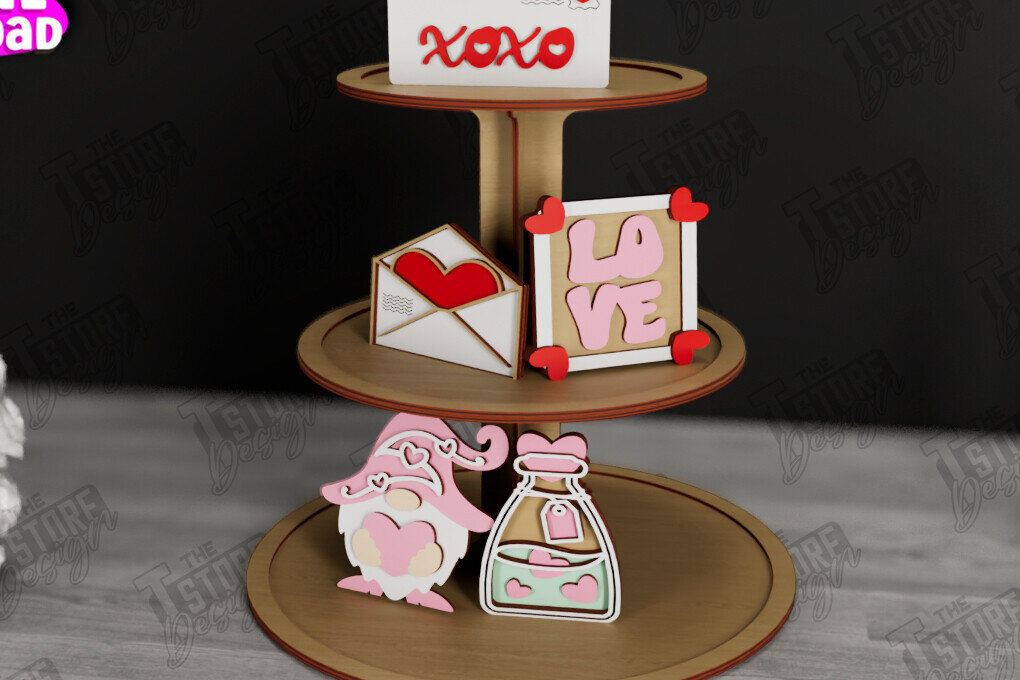 Σετ των 2 Intra απο ξύλο plywood 3mm-4mm πάχος – Δίσκος σε επίπεδα για την ημέρα του Αγίου Βαλεντίνου | Στρογγυλό σταντ Δίασταση  20x20 cm INTRAFABR-112501652