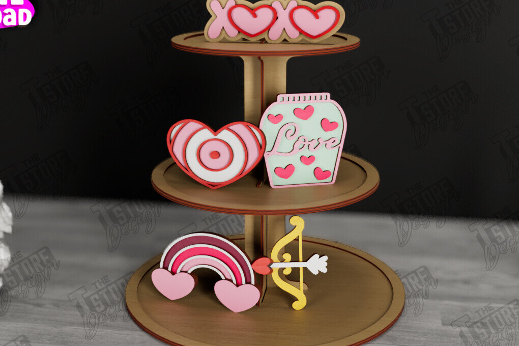 Σετ των 2 Intra απο ξύλο plywood 3mm-4mm πάχος – Δίσκος σε επίπεδα για την ημέρα του Αγίου Βαλεντίνου | Στρογγυλό σταντ Δίασταση  20x20 cm INTRAFABR-112501655