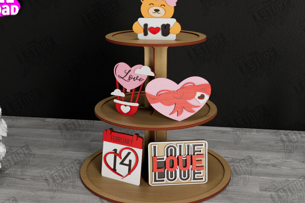 Σετ των 2 Intra απο ξύλο plywood 3mm-4mm πάχος – Δίσκος σε επίπεδα για την ημέρα του Αγίου Βαλεντίνου | Στρογγυλό σταντ Δίασταση  20x20 cm INTRAFABR-112501661