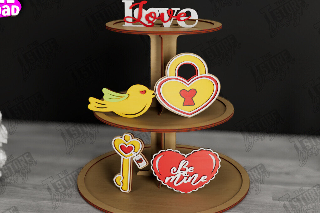 Σετ των 2 Intra απο ξύλο plywood 3mm-4mm πάχος – Δίσκος σε επίπεδα για την ημέρα του Αγίου Βαλεντίνου | Στρογγυλό σταντ Δίασταση  20x20 cm INTRAFABR-112501667