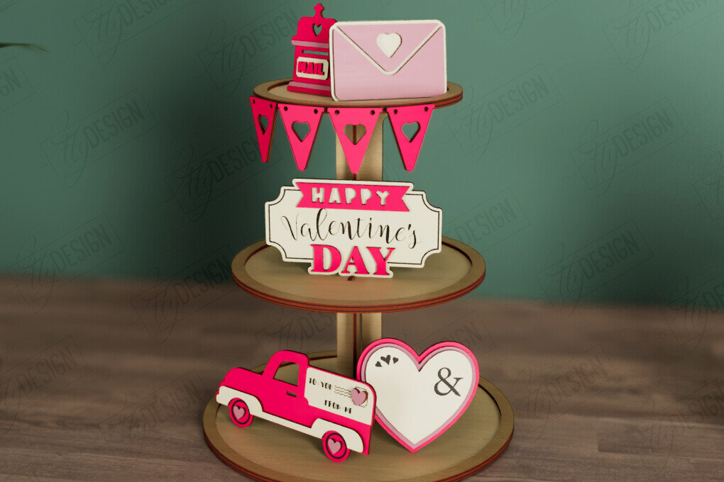 Σετ των 2 Intra απο ξύλο plywood 3mm-4mm πάχος – Δίσκος σε επίπεδα για την ημέρα του Αγίου Βαλεντίνου | Στρογγυλό σταντ Δίασταση  20x20 cm INTRAFABR-112621133