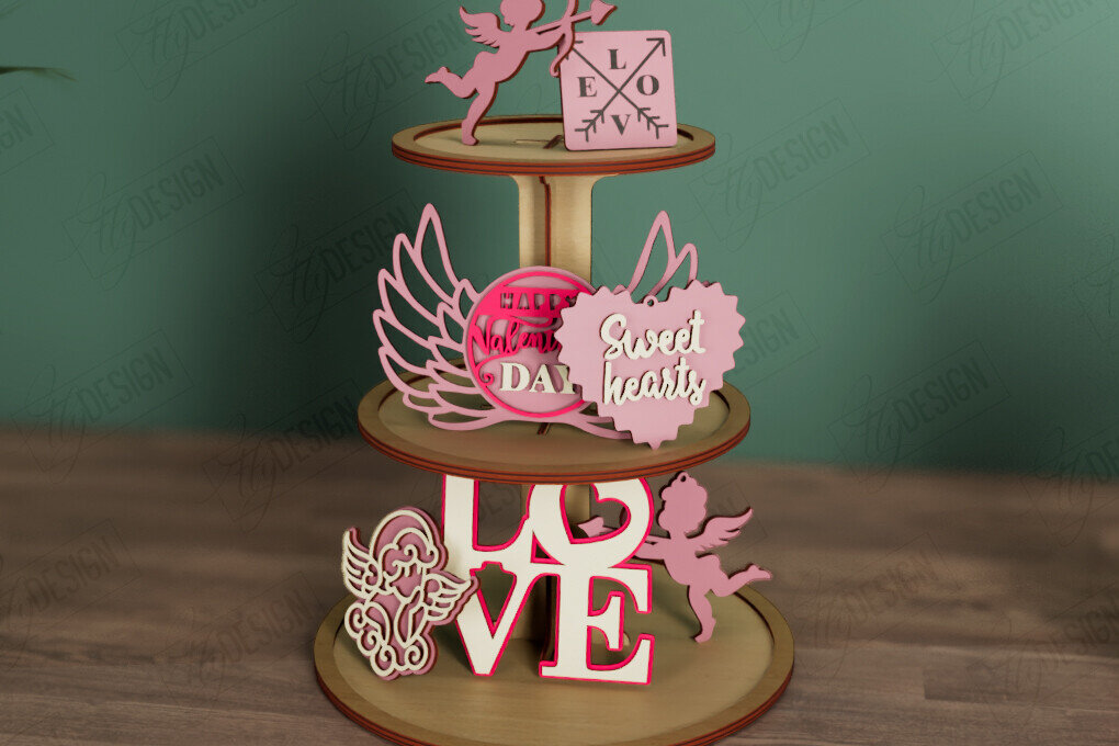 Σετ των 2 Intra απο ξύλο plywood 3mm-4mm πάχος – Δίσκος σε επίπεδα για την ημέρα του Αγίου Βαλεντίνου | Στρογγυλό σταντ Δίασταση  20x20 cm INTRAFABR-112621138