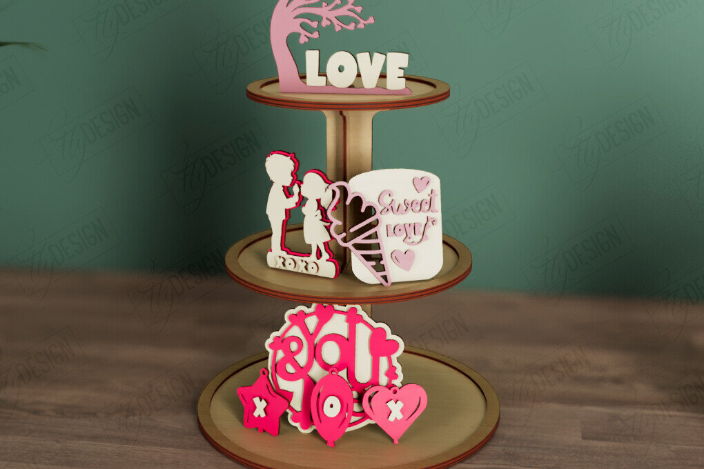 Σετ των 2 Intra απο ξύλο plywood 3mm-4mm πάχος – Δίσκος σε επίπεδα για την ημέρα του Αγίου Βαλεντίνου | Στρογγυλό σταντ Δίασταση  20x20 cm INTRAFABR-112621146