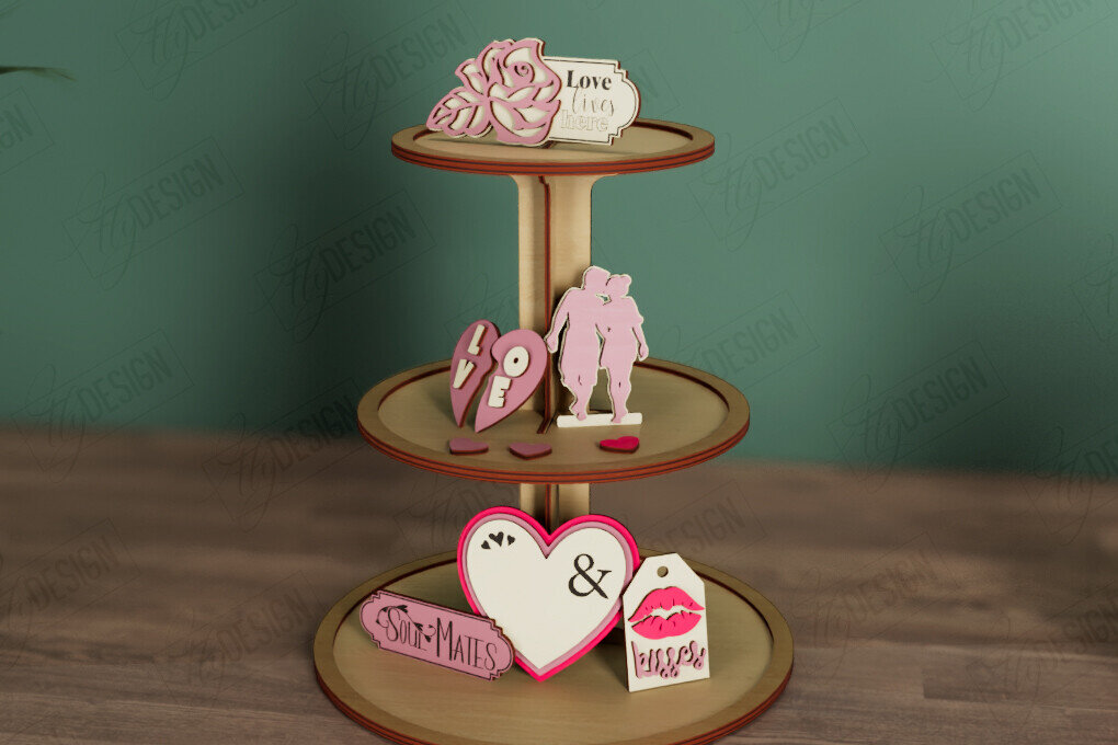 Σετ των 2 Intra απο ξύλο plywood 3mm-4mm πάχος – Δίσκος σε επίπεδα για την ημέρα του Αγίου Βαλεντίνου | Στρογγυλό σταντ Δίασταση  20x20 cm INTRAFABR-112621153