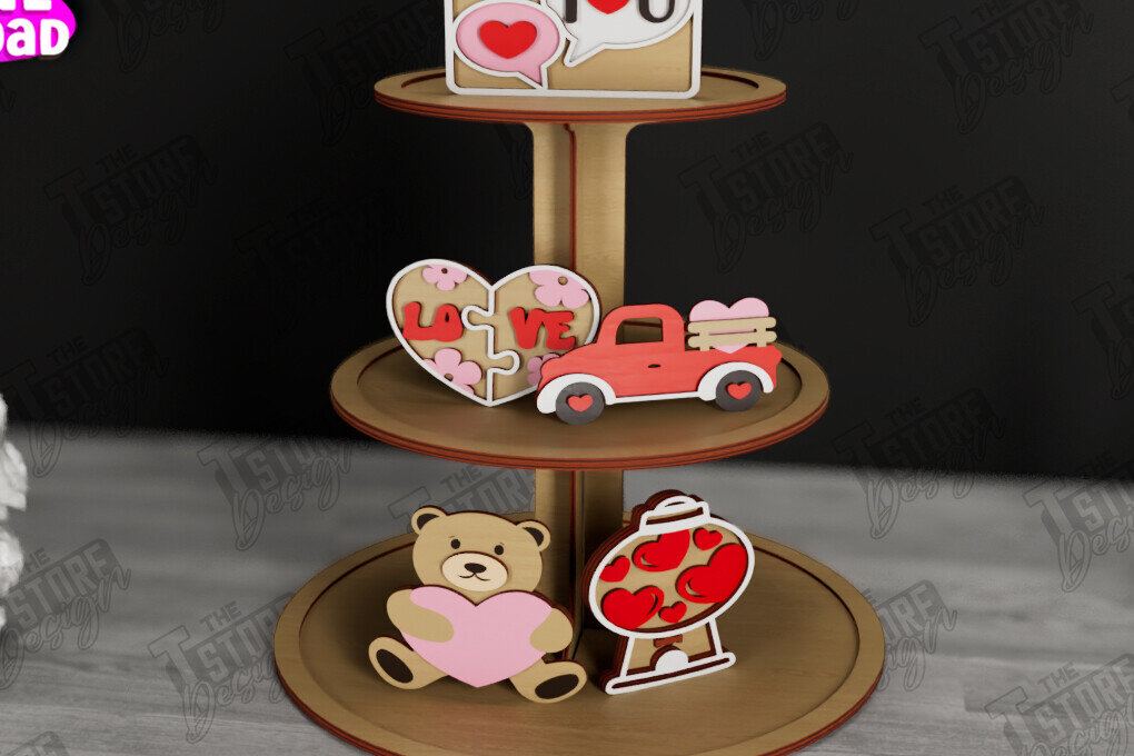 Σετ των 2 Intra απο ξύλο plywood 3mm-4mm πάχος – Δίσκος σε επίπεδα για την ημέρα του Αγίου Βαλεντίνου | Στρογγυλό σταντ Δίασταση  20x20 cm INTRAFABR-112501649