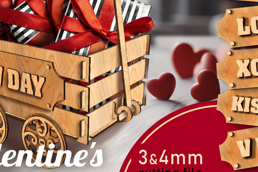 Σετ των 2 Intra απο ξύλο plywood 3mm-4mm πάχος – Wagon για την ημέρα του Αγίου Βαλεντίνου Δίασταση  20x20 cm INTRAFABR-89469879