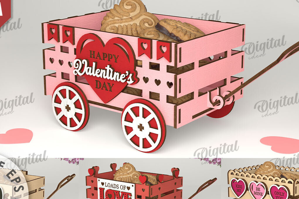 Σετ των 2 Intra απο ξύλο plywood 3mm-4mm πάχος – Πακέτο κοπής με λέιζερ βαγόνια για την ημέρα του Αγίου Βαλεντίνου Δίασταση  20x20 cm INTRAFABR-111357673