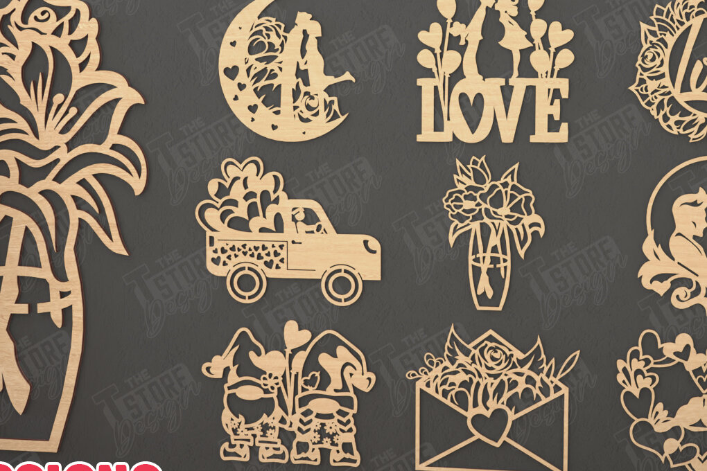 Intra απο ξύλο plywood 3mm-4mm πάχος – Πακέτο τέχνης τοίχου για την ημέρα του Αγίου Βαλεντίνου | CNC Δίασταση  40x30 cm INTRAFABR-110774528