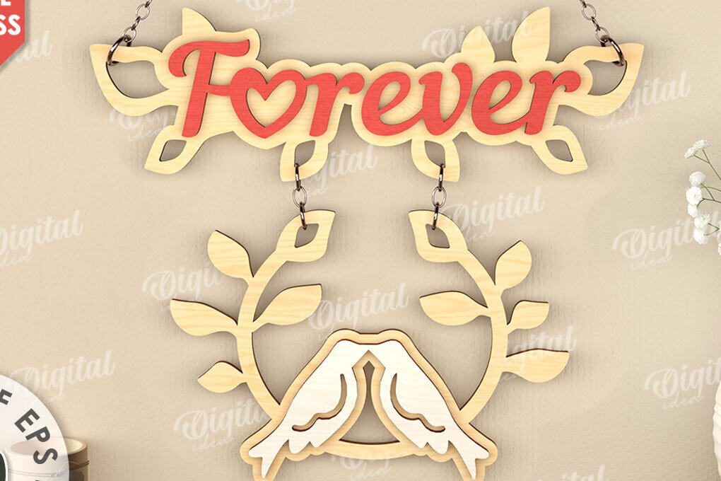 Σετ των 2 Intra απο ξύλο plywood 3mm-4mm πάχος – Διακόσμηση τοίχου για την ημέρα του Αγίου Βαλεντίνου Lasercut Δίασταση  40x30 cm INTRAFABR-111986127