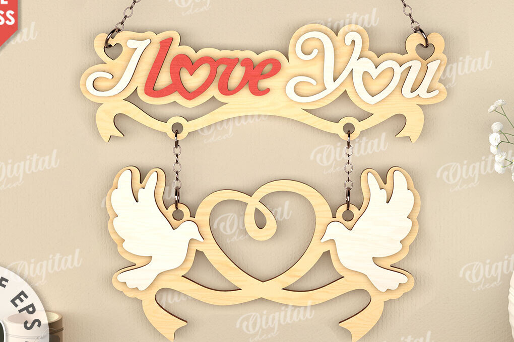 Σετ των 2 Intra απο ξύλο plywood 3mm-4mm πάχος – Διακόσμηση τοίχου για την ημέρα του Αγίου Βαλεντίνου Lasercut Δίασταση  40x30 cm INTRAFABR-111986358