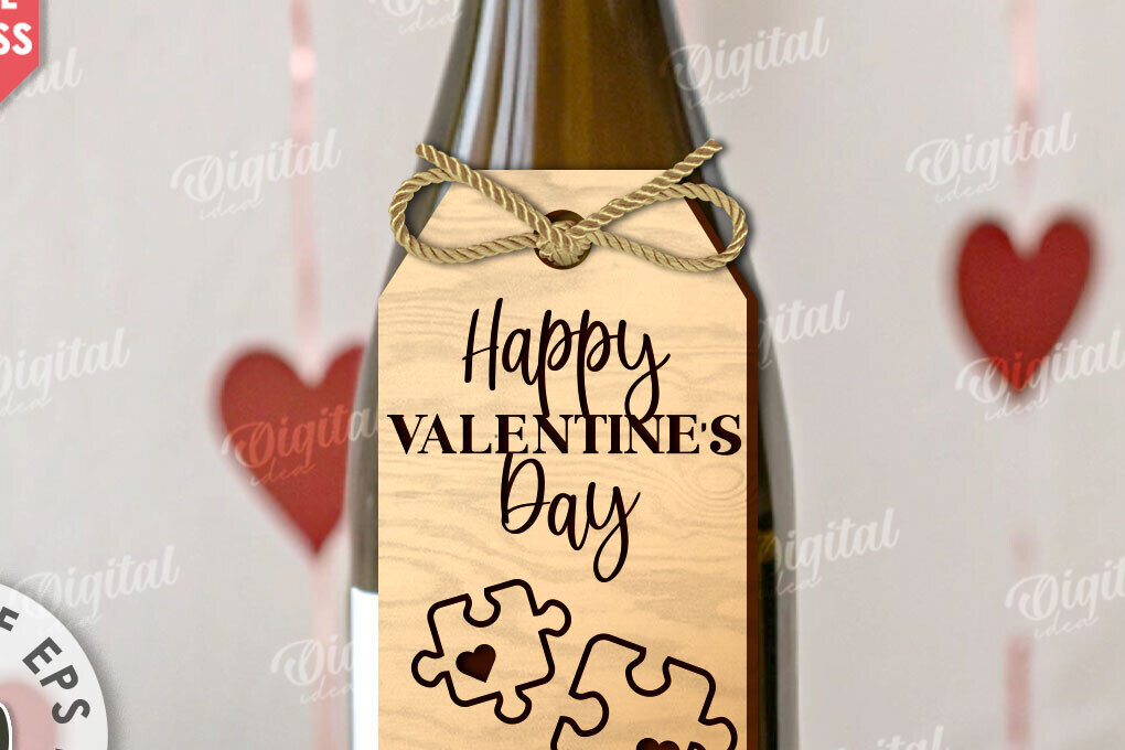 Σετ των 2 Intra απο ξύλο plywood 3mm-4mm πάχος – Ημέρα του Αγίου Βαλεντίνου Ετικέτα μπουκαλιού κρασιού με λέιζερ Δίασταση  20x20 cm INTRAFABR-111597512
