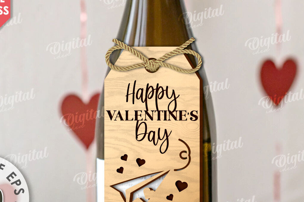 Σετ των 2 Intra απο ξύλο plywood 3mm-4mm πάχος – Ημέρα του Αγίου Βαλεντίνου Ετικέτα μπουκαλιού κρασιού με λέιζερ Δίασταση  20x20 cm INTRAFABR-111597303