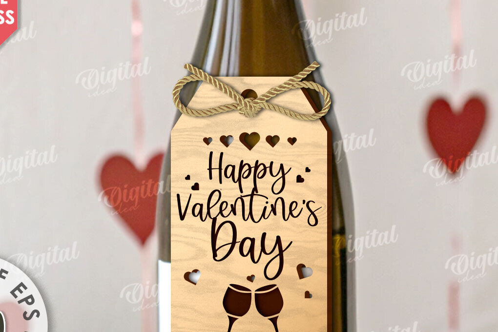 Σετ των 2 Intra απο ξύλο plywood 3mm-4mm πάχος – Ημέρα του Αγίου Βαλεντίνου Ετικέτα μπουκαλιού κρασιού με λέιζερ Δίασταση  20x20 cm INTRAFABR-111597352