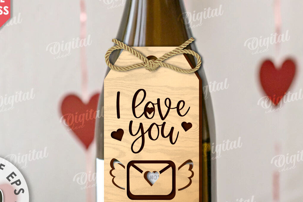 Σετ των 2 Intra απο ξύλο plywood 3mm-4mm πάχος – Ημέρα του Αγίου Βαλεντίνου Ετικέτα μπουκαλιού κρασιού με λέιζερ Δίασταση  20x20 cm INTRAFABR-111597364