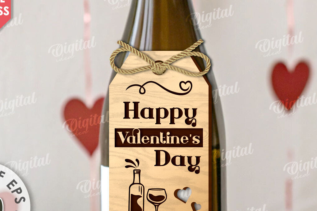 Σετ των 2 Intra απο ξύλο plywood 3mm-4mm πάχος – Ημέρα του Αγίου Βαλεντίνου Ετικέτα μπουκαλιού κρασιού με λέιζερ Δίασταση  20x20 cm INTRAFABR-111597400