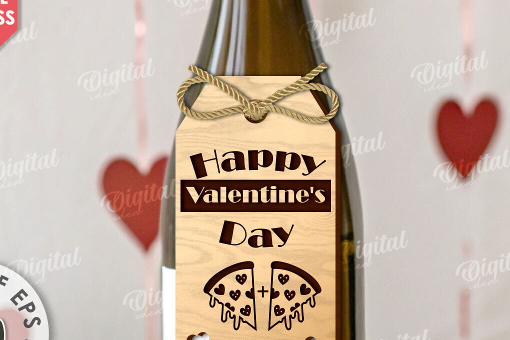 Σετ των 2 Intra απο ξύλο plywood 3mm-4mm πάχος – Ημέρα του Αγίου Βαλεντίνου Ετικέτα μπουκαλιού κρασιού με λέιζερ Δίασταση  20x20 cm INTRAFABR-111597422
