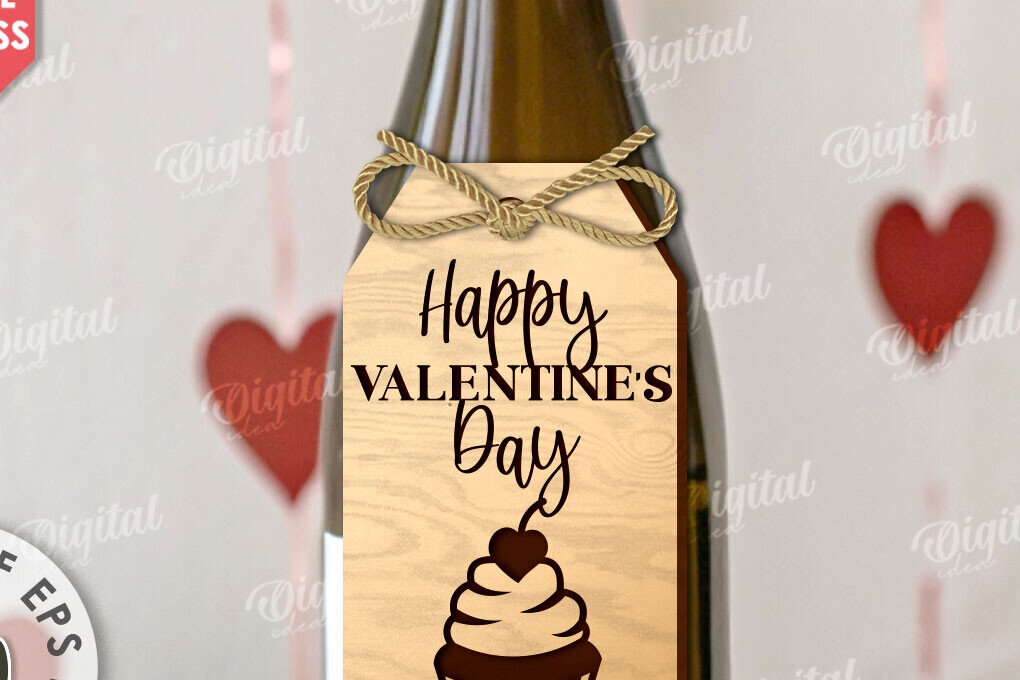 Σετ των 2 Intra απο ξύλο plywood 3mm-4mm πάχος – Ημέρα του Αγίου Βαλεντίνου Ετικέτα μπουκαλιού κρασιού με λέιζερ Δίασταση  20x20 cm INTRAFABR-111597445