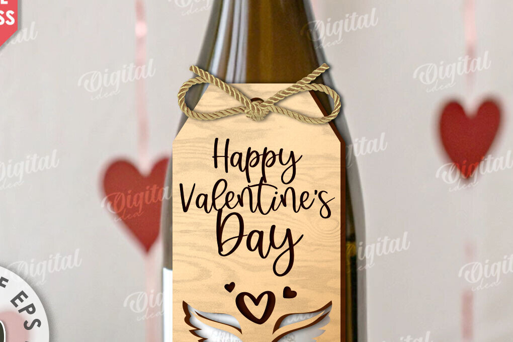 Σετ των 2 Intra απο ξύλο plywood 3mm-4mm πάχος – Ημέρα του Αγίου Βαλεντίνου Ετικέτα μπουκαλιού κρασιού με λέιζερ Δίασταση  20x20 cm INTRAFABR-111597470