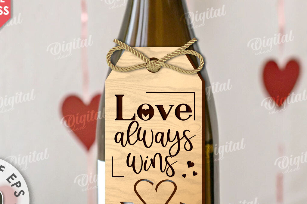 Σετ των 2 Intra απο ξύλο plywood 3mm-4mm πάχος – Ημέρα του Αγίου Βαλεντίνου Ετικέτα μπουκαλιού κρασιού με λέιζερ Δίασταση  20x20 cm INTRAFABR-111597257