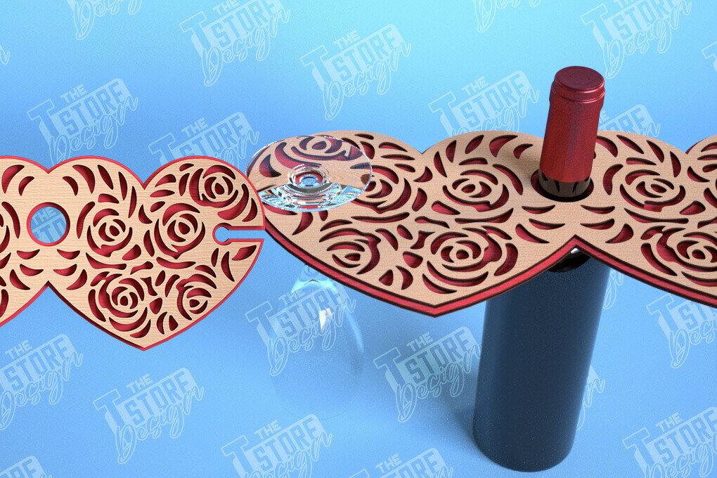 Σετ των 2 Intra απο ξύλο plywood 3mm-4mm πάχος – Ημέρα του Αγίου Βαλεντίνου Wine Butler Cut Laser Δίασταση  20x20 cm INTRAFABR-114957183