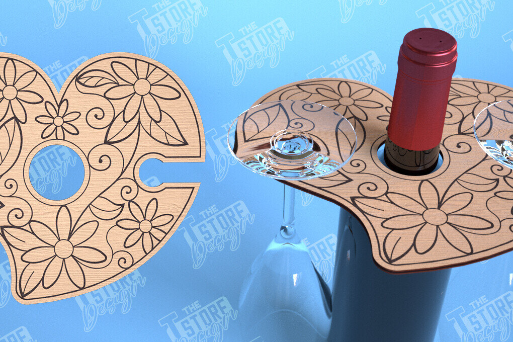 Σετ των 2 Intra απο ξύλο plywood 3mm-4mm πάχος – Ημέρα του Αγίου Βαλεντίνου Wine Butler Cut Laser Δίασταση  20x20 cm INTRAFABR-114957224