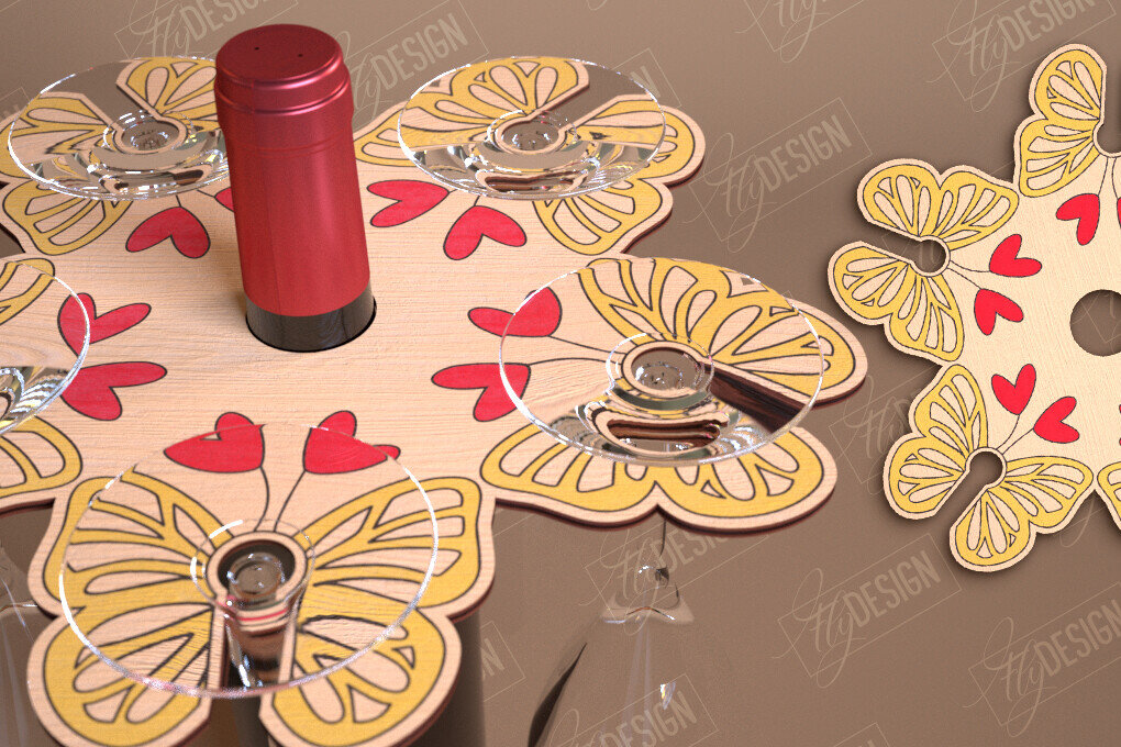 Σετ των 2 Intra απο ξύλο plywood 3mm-4mm πάχος – Ημέρα του Αγίου Βαλεντίνου Wine Butler Δίασταση  20x20 cm INTRAFABR-114818013