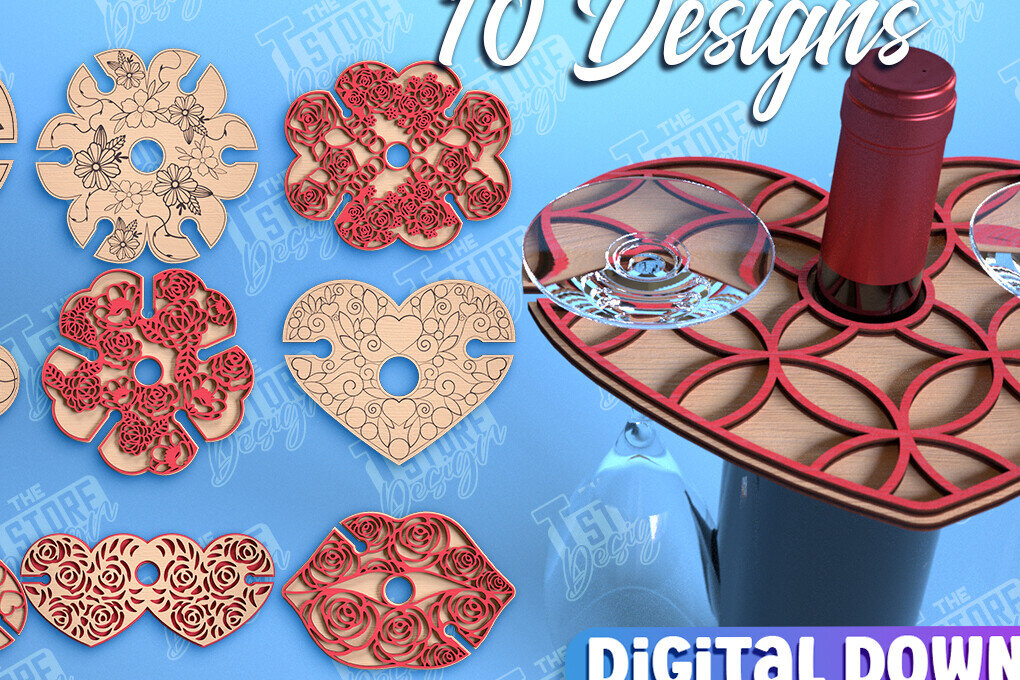 Σετ των 2 Intra απο ξύλο plywood 3mm-4mm πάχος – Ημέρα του Αγίου Βαλεντίνου Wine Butler Δίασταση  20x20 cm INTRAFABR-114957031