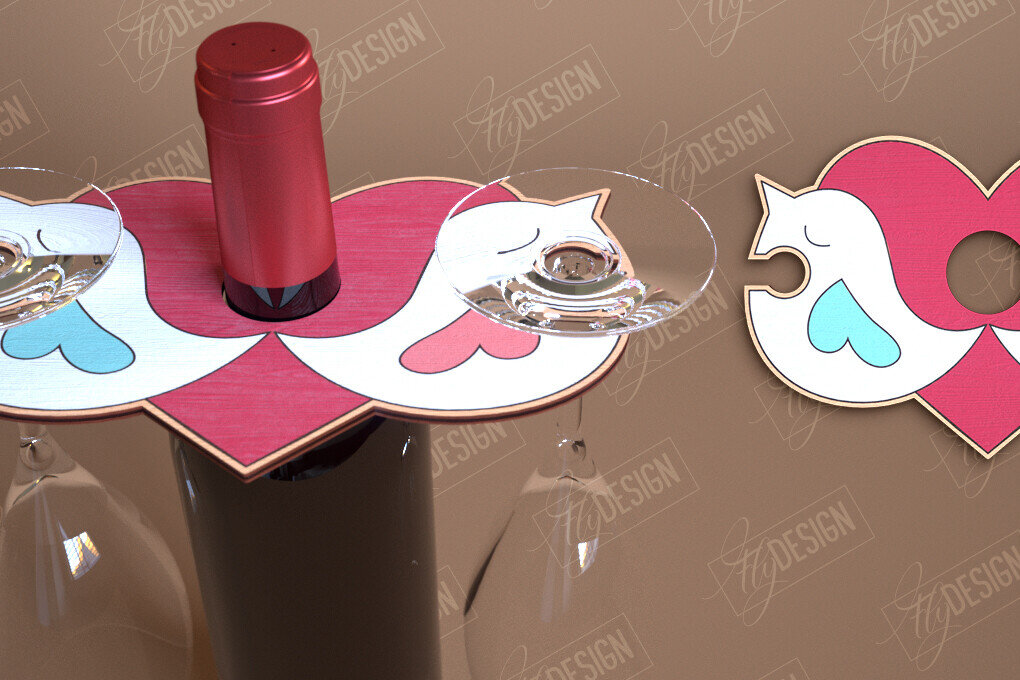 Σετ των 2 Intra απο ξύλο plywood 3mm-4mm πάχος – Ημέρα του Αγίου Βαλεντίνου Wine Butler Δίασταση  20x20 cm INTRAFABR-114817732