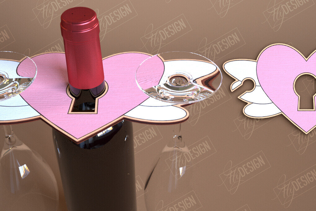 Σετ των 2 Intra απο ξύλο plywood 3mm-4mm πάχος – Ημέρα του Αγίου Βαλεντίνου Wine Butler Δίασταση  20x20 cm INTRAFABR-114817758