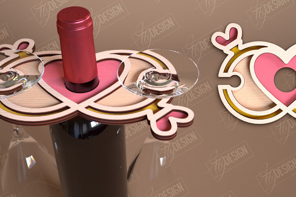 Σετ των 2 Intra απο ξύλο plywood 3mm-4mm πάχος – Ημέρα του Αγίου Βαλεντίνου Wine Butler Δίασταση  20x20 cm INTRAFABR-114817805