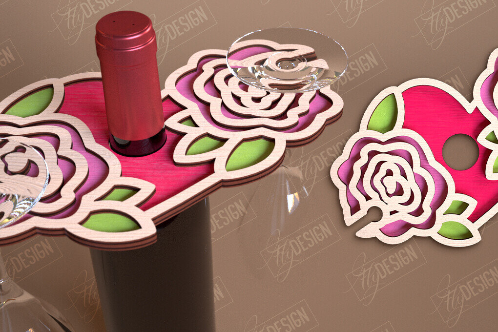 Σετ των 2 Intra απο ξύλο plywood 3mm-4mm πάχος – Ημέρα του Αγίου Βαλεντίνου Wine Butler Δίασταση  20x20 cm INTRAFABR-114817843