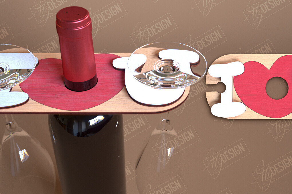 Σετ των 2 Intra απο ξύλο plywood 3mm-4mm πάχος – Ημέρα του Αγίου Βαλεντίνου Wine Butler Δίασταση  20x20 cm INTRAFABR-114817873