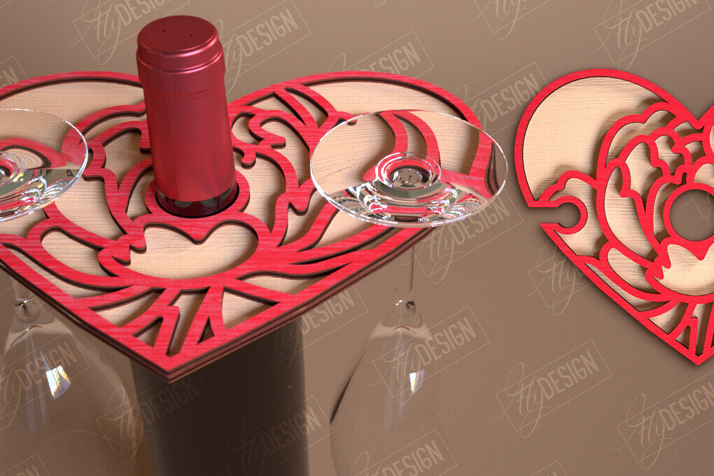 Σετ των 2 Intra απο ξύλο plywood 3mm-4mm πάχος – Ημέρα του Αγίου Βαλεντίνου Wine Butler Δίασταση  20x20 cm INTRAFABR-114817905