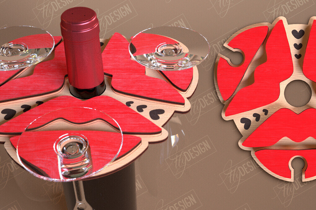 Σετ των 2 Intra απο ξύλο plywood 3mm-4mm πάχος – Ημέρα του Αγίου Βαλεντίνου Wine Butler Δίασταση  20x20 cm INTRAFABR-114817940