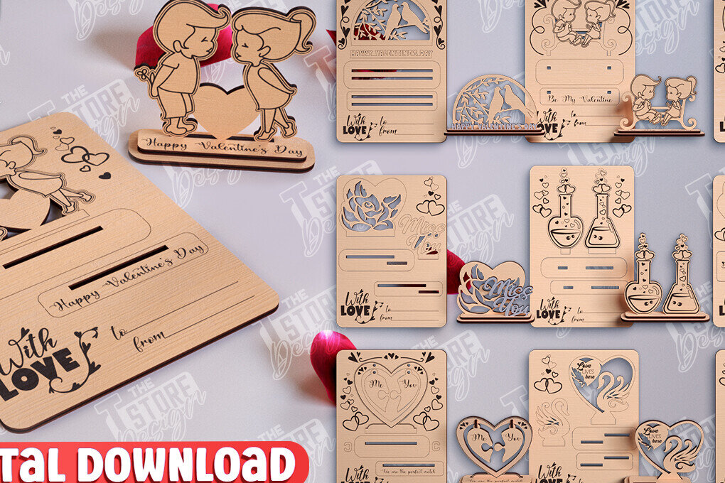 Σετ των 2 Intra απο ξύλο plywood 3mm-4mm πάχος – Πακέτο ξύλινων καρτών για την ημέρα του Αγίου Βαλεντίνου |CNC Δίασταση  20x20 cm INTRAFABR-110126672