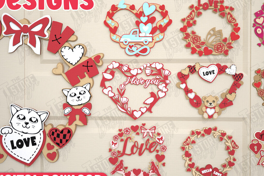 Σετ των 2 Intra απο ξύλο plywood 3mm-4mm πάχος – Πακέτο στεφάνι του Αγίου Βαλεντίνου | Αρχείο CNC Δίασταση  20x20 cm INTRAFABR-115367663