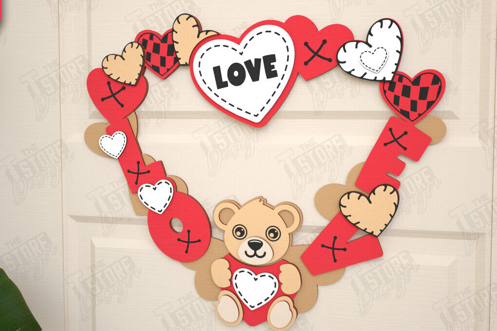 Σετ των 2 Intra απο ξύλο plywood 3mm-4mm πάχος – Στεφάνι του Αγίου Βαλεντίνου | Διακόσμηση τοίχου |CNC Δίασταση  40x30 cm INTRAFABR-115367426