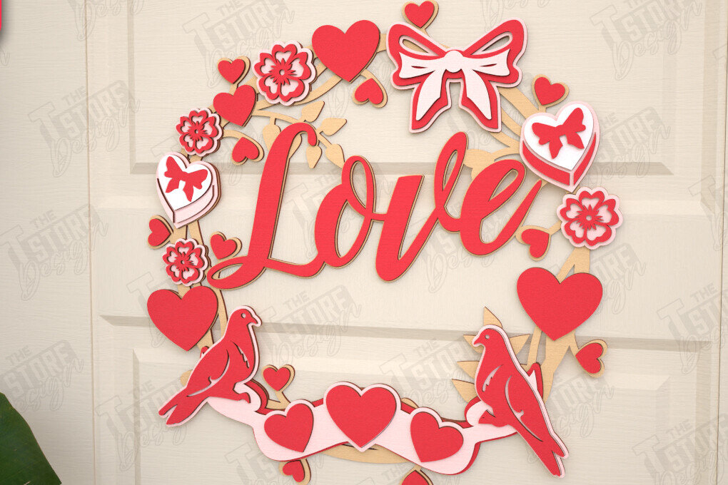 Intra απο ξύλο plywood 3mm-4mm πάχος – Στεφάνι του Αγίου Βαλεντίνου | Διακόσμηση τοίχου |CNC Δίασταση  40x30 cm INTRAFABR-115366948