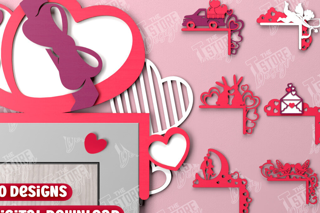 Σετ των 2 Intra απο ξύλο plywood 3mm-4mm πάχος – Πακέτο με γωνίες πόρτας του Αγίου Βαλεντίνου | CNC Δίασταση  20x20 cm INTRAFABR-110743881