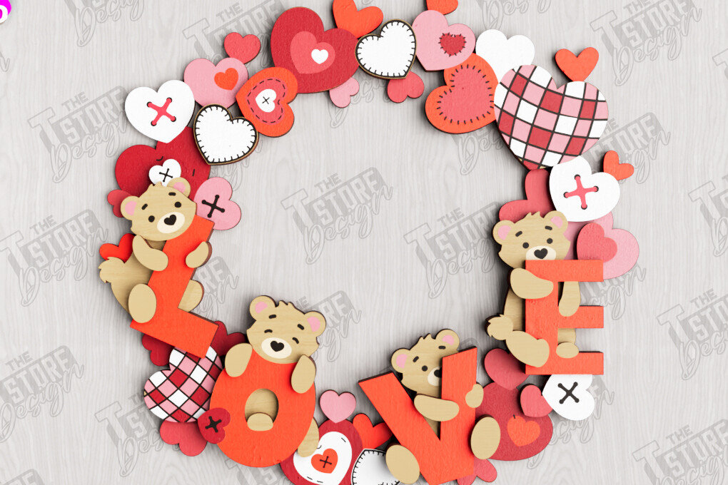 Σετ των 2 Intra απο ξύλο plywood 3mm-4mm πάχος – Στεφάνι για την πόρτα του Αγίου Βαλεντίνου | Διακόσμηση βεράντας Δίασταση  20x20 cm INTRAFABR-112632225