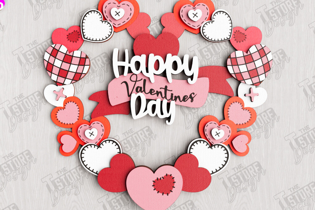 Σετ των 2 Intra απο ξύλο plywood 3mm-4mm πάχος – Στεφάνι για την πόρτα του Αγίου Βαλεντίνου | Διακόσμηση βεράντας Δίασταση  20x20 cm INTRAFABR-112632179