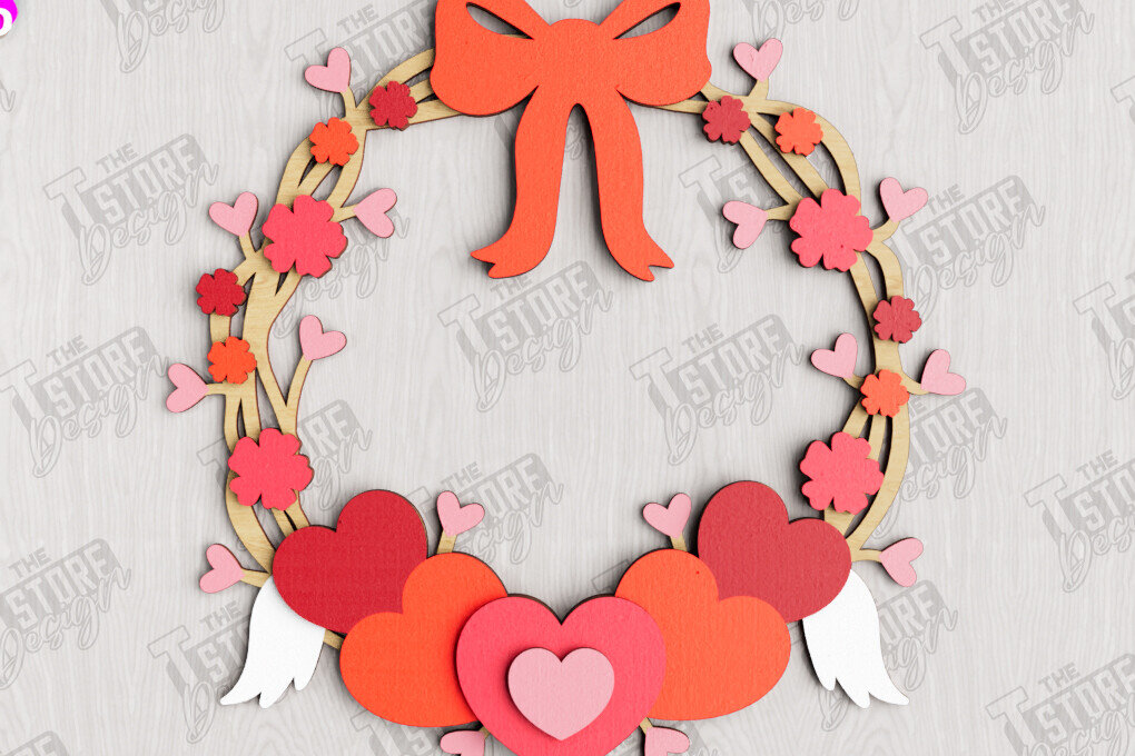 Σετ των 2 Intra απο ξύλο plywood 3mm-4mm πάχος – Στεφάνι για την πόρτα του Αγίου Βαλεντίνου | Διακόσμηση βεράντας Δίασταση  20x20 cm INTRAFABR-112632185